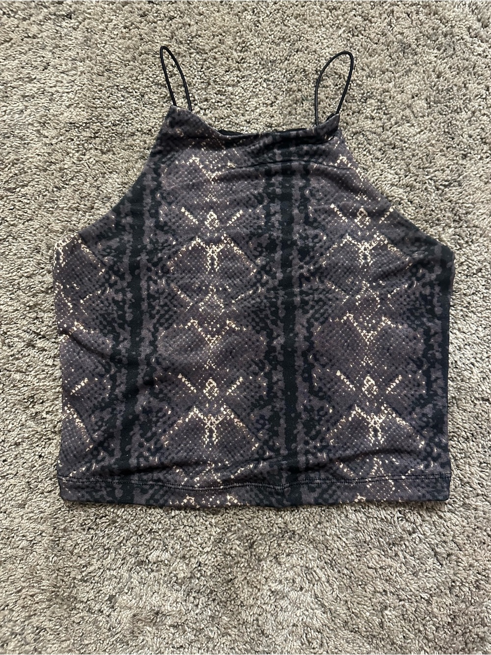 Y2K Snakeskin Print Lace-Up Back Crop Cami Tank Top Size S